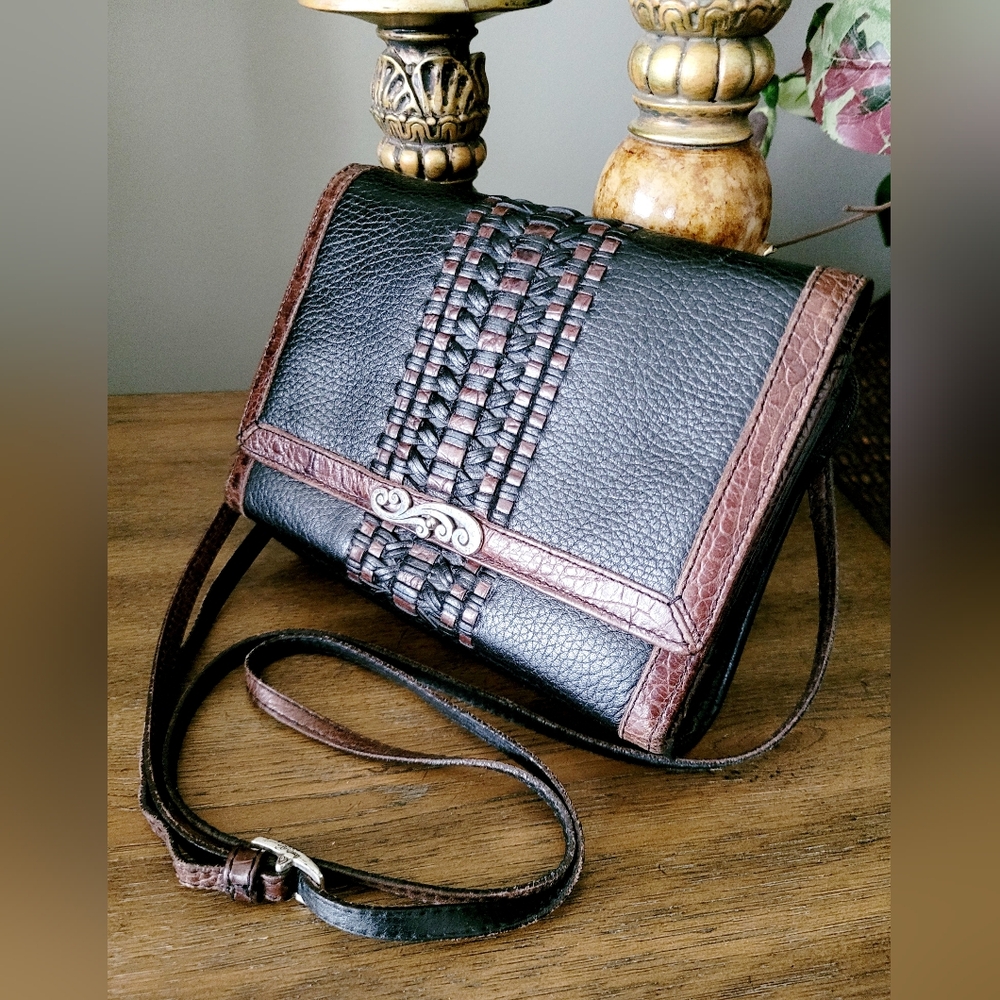 Brighton Genuine Pebbled Braided Leather Organizer Wallet Crossbody 8"×7"×3.5"